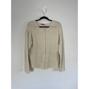 Vintage Cottagecore Liz Claiborne Cream Cardigan Sweater Open Knit Crochet XL